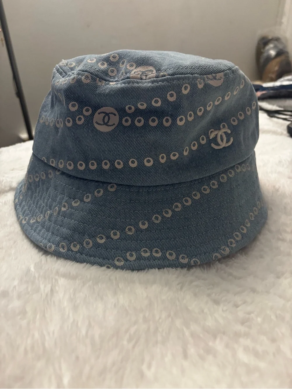 CHANEL Blue Patterned Bucket Hat